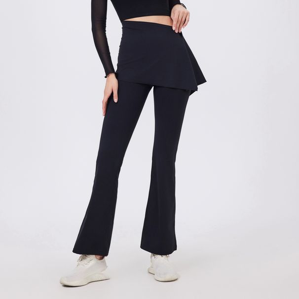 K Fake Two-piece High-waisted Pleated Yoga Pants With A Butt Curtain, Sheer For Running And Sports, Breathable Fitness Bell-bottom Pants_ecoleips.com