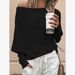 "Elegant Off-Shoulder Batwing Sleeve Sweater - Soft Polyester Pullover Top For Women, Versatile Crewneck Casual Blouse_ecoleips.com