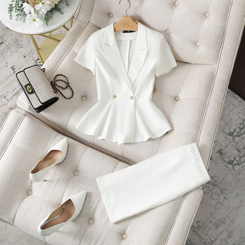 Women’s Clothing Black Short Sleeved Suit Jacket For Women Thin Summer Temperament Professional Suit Hotel Front Desk Work Clothes Suit Formal Wear_ecoleips.com