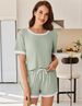 K Women's New Solid Color Pit Stripe Color Blocked Sleepwear Short Sleeved Home Suit Set. No Necklaces Or Other Accessories_ecoleips.com