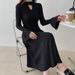 K Trendy Bell-sleeved V-neck Sweater Dress For Women; A Minority Design With A Slender Waist And Slimming Effect_ecoleips.com