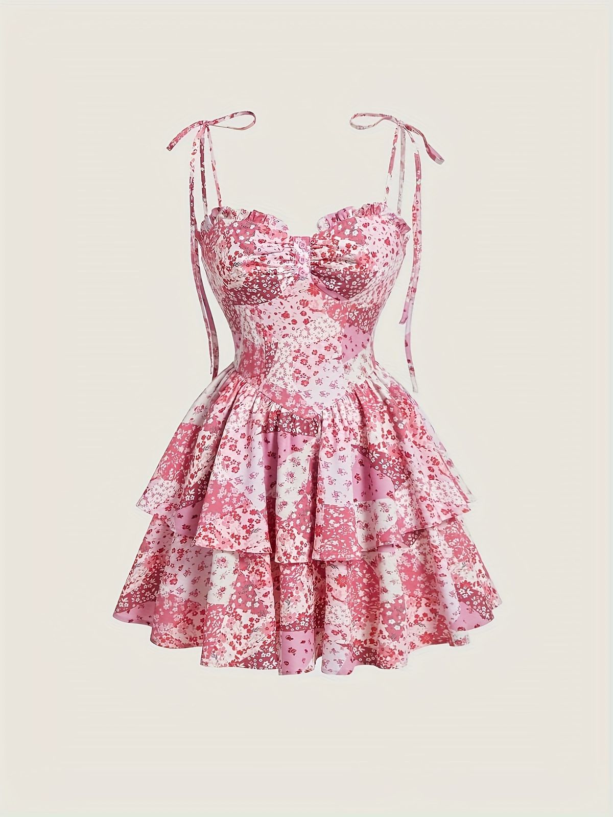 Women's Clothing Retro Red Double Layer Hem Dress Autumn Skirt _ecoleips.com