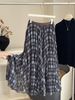Mesh Stitching Contrasting Color Plaid Skirt Women's New High Waist Drape Pleated Loose Pendulum Umbrella Skirt_ecoleips.com