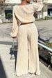 C3077 Women's Home Casual Loose Pleated High Elastic Two-Piece Set_ecoleips.com