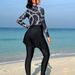Women's Clothing Printed Slim Fit Long Sleeve Surfing Swimwear Women's Sporty Conservative Outfit With Skirt And Long Pants Polyester Fabric_ecoleips.com