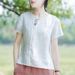 A Cotton-Linen T-Shirt Featuring Traditional Chinese Embroidery Design, With A Retro Style Suitable For Women's Summer W_ecoleips.com