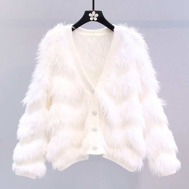 Women's Soft Fleece Cardigan – Cozy V-Neck Knit Sweater For Autumn & Winter_ecoleips.com