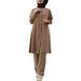 H728 # Muslim Women's New Solid Color Two-Piece Shirt And Casual Loose Pants Set_ecoleips.com