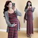 Autumn New Korean Fashion Striped Knitted Maternity Dress_ecoleips.com