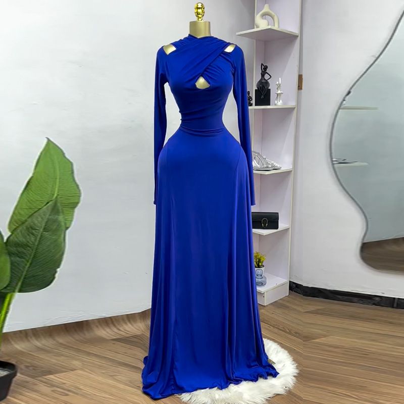 New 2025 Elegant Slimming Hollow out Long Sleeved Dress European American Style High Elasticity Skirt for Women_ecoleips.com