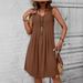 Spring/Summer Women's Pleated Sleeveless Crew Neck Casual Solid Color Cotton-Linen Dress A-Line Dress_ecoleips.com