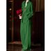 Women's Linen Relaxed Fit Set – Oversized Lapel Shirt & Wide-Leg Pants | Korean-Inspired Loose Style | Breathable Summer Outfit In Sage Green_ecoleips.com
