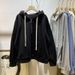 Real Shot Of Harajuku-style Hooded Sweatshirt, Fleece-lined Thickened, For Women, Autumn And Winter, Loose Fit,_ecoleips.com
