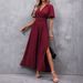 Women's Elegant High-Slit Maxi Dress with Flutter Sleeves And Smocked Back Stretchy Rayon Blend Black Caramel Navy S 2XL_ecoleips.com