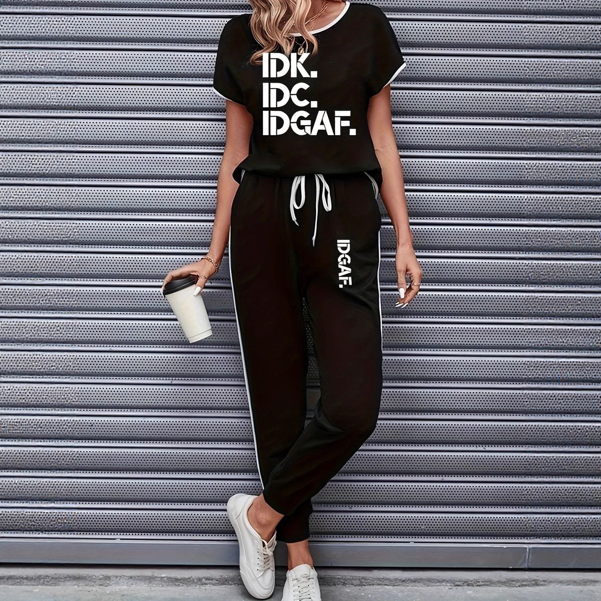 Women's Clothing Color Block Trim Casual Suit Short Sleeve Loose Fit American Style Spring Summer Autumn New_ecoleips.com