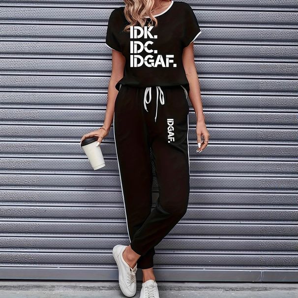 Women's Clothing Color Block Trim Casual Suit Short Sleeve Loose Fit American Style Spring Summer Autumn New_ecoleips.com