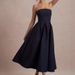 Women's High End Solid Color Strapless Bandage Dress Slim Fit Bodycon Long Evening Gown_ecoleips.com