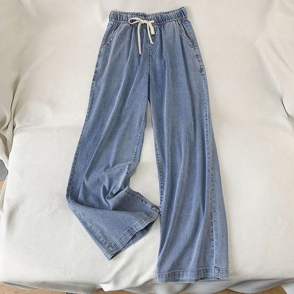 Elastic Waist 2024 Straight-Leg Jeans For Plus-Size Women, Slimming Mid-Waist Wide-Leg Long Pants, Versatile Summer Thin_ecoleips.com