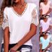 Women's Lace Trim V-Neck Relaxed Fit Short Sleeve T-Shirt - Breathable Casual Blouse For Everyday Comfort_ecoleips.com