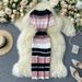 YuooMuoo Lady Stripes Knitted Bodycon Office Dress Summer Slim Elastic Sexy Package Hips Party Dress Women Outfits Vestidos_ecoleips.com