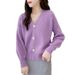 French V-Neck Candy Color Long Sleeve Cardigan Women's Loose Knit Sweater Coat Casual Elegant Outerwear_ecoleips.com