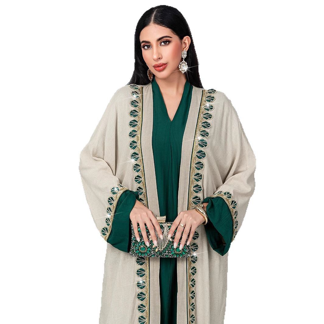 New Large Size Cardigan Two Piece Lace Edge Solid Color Long Sleeve Lace Temperament Long Skirt_ecoleips.com