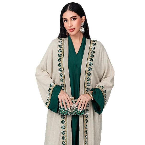New Large Size Cardigan Two Piece Lace Edge Solid Color Long Sleeve Lace Temperament Long Skirt_ecoleips.com
