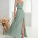 Women's Elegant long skirt with deep V bra design and mesh slits_ecoleips.com
