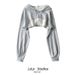 Women's Cropped Hoodie - Oversized Long Sleeve Pullover With Asymmetrical Hem & Drawstrings, Streetwear Fashion Top (White/Grey/Black, M-Xl)_ecoleips.com