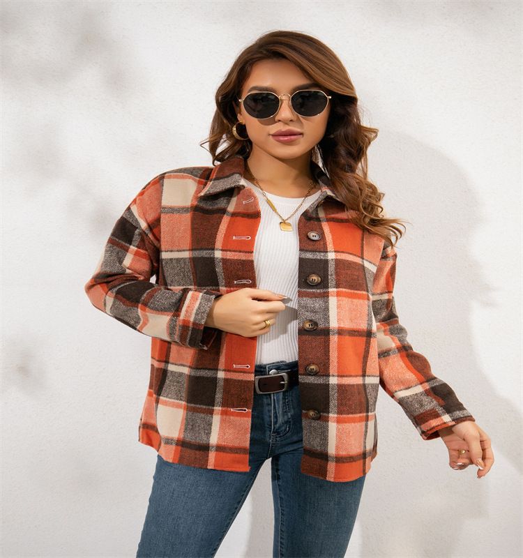 Women's Long Sleeved Plaid Shirt Mid Length Coat Autumn Street Style Temperament Loose Fit Net Red Top_ecoleips.com