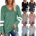 Clothing 2026 Cross-Border Trade European And American Women's Long Sleeve Color-Block V-Neck Loose Casual_ecoleips.com