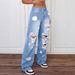 Distressed Denim Jeans For Women - High Waist Straight Leg Ripped Jeans With Vintage Wash In Blue & Grey_ecoleips.com