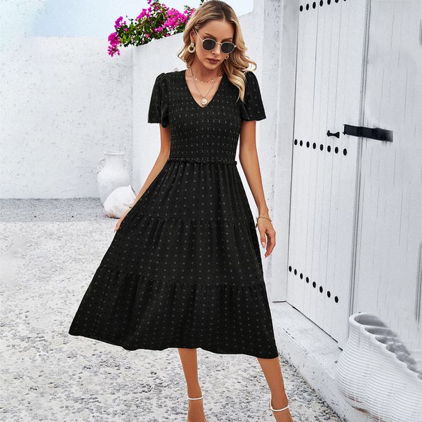 DiYun Women's Clothing 2025 Spring/Summer Foreign Trade Elegant Casual Polka Dot V-Neck Short Sleeve_ecoleips.com