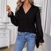 Long Sleeve V-Neck Patchwork Lace Pullover Casual Shirt For Women_ecoleips.com