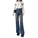 American Retro Washed Blue Micro-flared Jeans For Women, Spring High-waisted Slimming Straight Elastic Wide-leg Long_ecoleips.com
