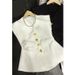 Women's Clothing Fashionable Collar Button Sleeveless Suit Vest Retro Waist Top_ecoleips.com
