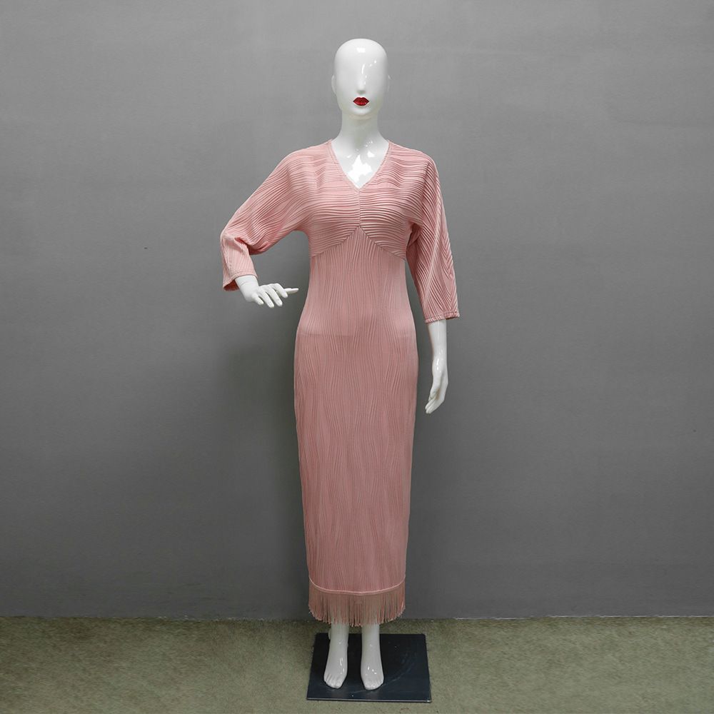 Modest Abaya Dress Elegant Knit Jacquard Bodycon Dress – Stylish Fringe Hem Slim Fit Dress For Women, Perfect For Parties & Night Out_ecoleips.com
