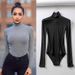 Women's Clothing Long Sleeved High Necked Ribbed Shirt Elastic Slim Fitting Versatile Top Trend_ecoleips.com