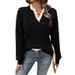 Autumn/Winter Women's Clothing: Loose-Fitting Lace V-Neck Sweater_ecoleips.com