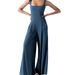 Women's High-Waisted Wide-Leg Jumpsuit - Solid Color Casual & Office Romper With Pockets_ecoleips.com