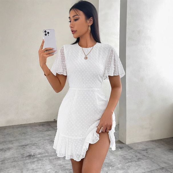 Women's Clothing Short Skirt Polka Dot Ruffle Sleeve Pleated Ladies Dress_ecoleips.com