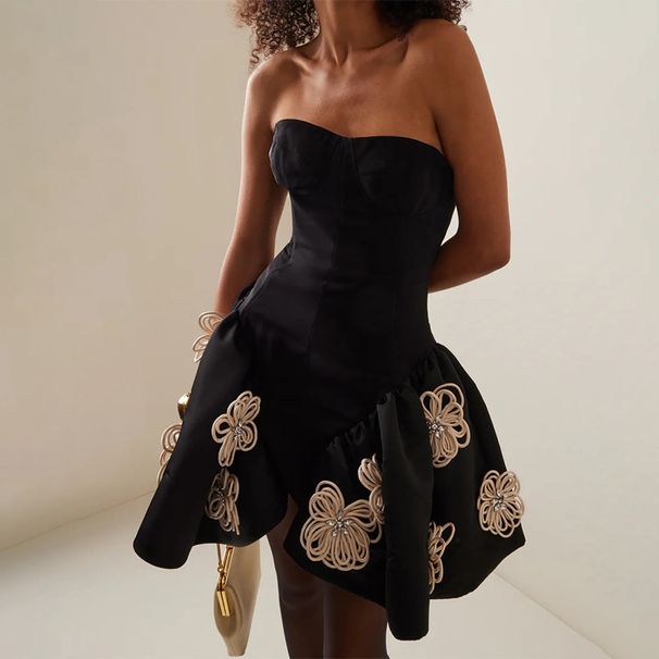 Women's Clothing Spring New Style Dress Celebrity Style Elegant Fashion Tube Top Splicing Three Dimensional Flower Tutu Skirt Women_ecoleips.com