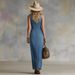 Women's Retro Button-Down Sleeveless Denim Dress Slimming Fashionable Spring/Summer Thin Material Dress_ecoleips.com