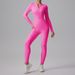 LazyZoom Half-Zip Yoga Jumpsuit Bare Sensation Slim Fit Slimming Dance Fitness One-Piece Sportswear_ecoleips.com