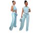 Women's Clothing Casual Wide Leg Pants Set With Color Block Short Sleeve Top - Summer Two Piece Outfit_ecoleips.com