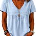 Women's Lace V Neck Pullover Top Solid Color Casual Short Sleeve Shirt American Style Summer New Arrival_ecoleips.com