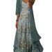 Elegant V Neck Printed Dress European American Style Chiffon Cardigan Women's Set Mother's Dress Retro Suspender Dress_ecoleips.com