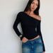 Women's Sexy One Shoulder Long Sleeved T-Shirt Rhinestones Rivets Pleated Slimming Trendy Top for Spring_ecoleips.com