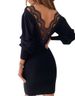 Sexy Backless Lace Dress – V-Neck Bodycon Midi Dress With Hollow-Out Details (XS-XXXL, Black/White, Stretch Fabric)_ecoleips.com