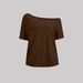 Y2k Fashion Asymmetric Off-Shoulder Tops For Women, Loose Fit Slouchy Short Sleeve Tops, Soft Brushed Milk Silk Blend, Casual Daily Wear T-Shirt_ecoleips.com